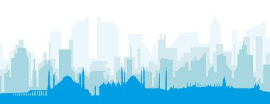 Mavi panoramik şehir silueti posteri ISTANBUL, TURKEY 'nin mavi, şeffaf arka plan binaları