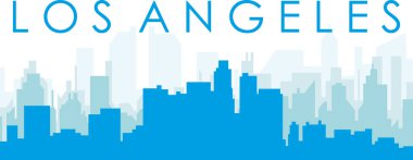 LOS ANGELES, BİRLİK DEVLETLER 'in mavi saydam arka plan binalarıyla mavi panoramik şehir silueti posteri