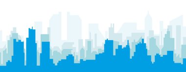 DETROIT, BİRLİK DETROIT 'un mavimsi şeffaf arka plan binalarıyla mavi panoramik şehir silueti posteri