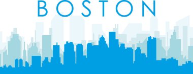 BOSTON, Birleşik Devletler 'in mavi saydam arka plan binalarıyla mavi panoramik şehir silueti posteri