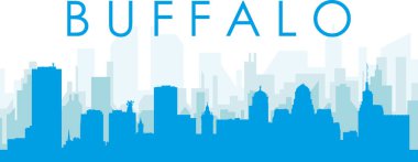 Mavi panoramik şehir gökyüzü posteri. Buffalo 'nun mavi saydam arka plan binaları, Birleşik Devletler.