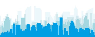 BOSTON, Birleşik Devletler 'in mavi saydam arka plan binalarıyla mavi panoramik şehir silueti posteri