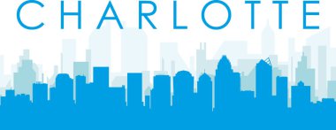 Mavi panoramik şehir silueti afişi, mavi saydam arka plan binaları, CHARLOTTE, Birleşik Devletler