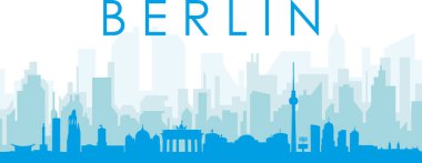 Mavi panoramik şehir gökyüzü posteri BERLIN, GERMANY 'nin mavi saydam arka plan binaları