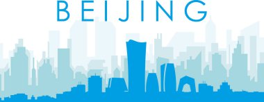 Mavi panoramik şehir silueti posterleri ve BEIJING, ÇİN 'in mavi saydam arka plan binaları