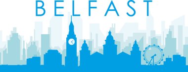 Mavi panoramik şehir gökyüzü posteri, BELFAST 'ın mavi saydam arka plan binaları, Birleşik KINGDOM