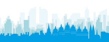 ANTWERP, BELGIUM 'un mavi saydam arka plan binalarıyla mavi panoramik şehir silueti posteri