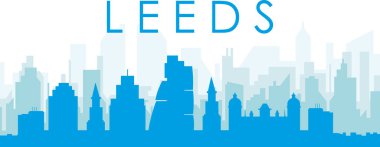 Mavi panoramik şehir gökyüzü posteri mavi saydam arka plan binaları LEEDS, UNITED KINGDOM