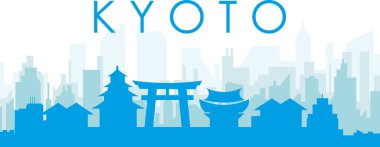Mavi panoramik şehir silueti afişi KYOTO, JAPONYA 'nın mavi, şeffaf arka plan binaları