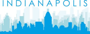 Mavi panoramik şehir gökyüzü posteri mavi saydam arka plan binaları IndiANAPOLIS, Birleşik Devletler