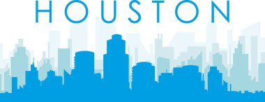 HOUSTON, Birleşik Devletler 'in mavi saydam arka plan binalarıyla mavi panoramik şehir silueti posteri