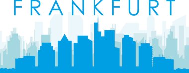 FRANKFURT, GERMANY 'nin mavi sisli, şeffaf arka plan binalarıyla mavi panoramik şehir silueti posteri