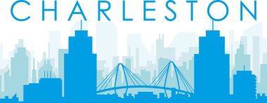 Mavi panoramik şehir gökyüzü posteri mavi saydam arka plan binaları CHARLESTON, Birleşik Devletler