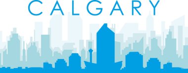 CALGARY, CANADA 'nın mavi saydam arka plan binalarıyla mavi panoramik şehir silueti posteri