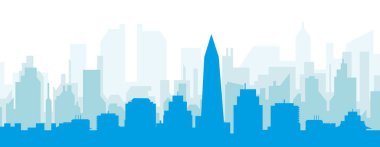 Mavi panoramik şehir gökyüzü posteri. BÜNOS AIRES, ARGENTINA 'nın mavi, şeffaf arka plan binaları.