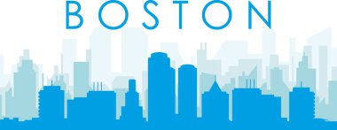 BOSTON, Birleşik Devletler 'in mavi saydam arka plan binalarıyla mavi panoramik şehir silueti posteri