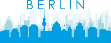 Mavi panoramik şehir gökyüzü posteri BERLIN, GERMANY 'nin mavi saydam arka plan binaları