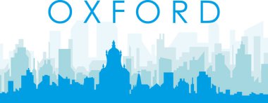 OXFORD, UNITED KINGDOM 'un mavi sisli arka plan binalarıyla mavi panoramik şehir silueti posteri