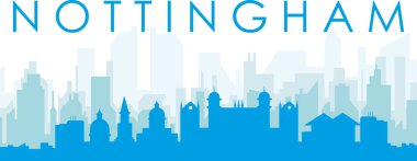 NOTTINGHAM, UNITED KINGDOM 'un mavi sisli arka plan binalarıyla mavi panoramik şehir silueti posteri