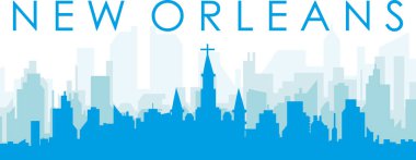 Mavi panoramik şehir silueti posteri, mavi saydam arka plan binaları, New Orleans, Birleşik Devletler