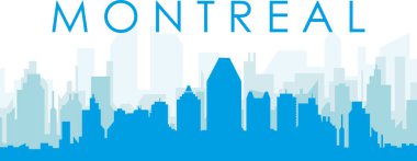 MONTREAL, CANADA 'nın mavi saydam arka plan binalarıyla mavi panoramik şehir silueti posteri