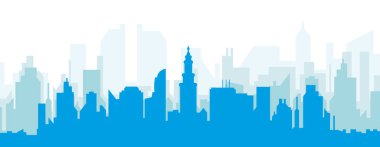 Mavimsi saydam arka plan binaları olan mavi panoramik şehir silueti afişi, MIAMI, Birleşik Devletler