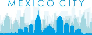 Mavi panoramik şehir silueti afişi, Mavimsi saydam arka plan binaları, MEXICO CITY, MEXICO