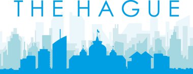 Mavi panoramik şehir gökyüzü posteri, mavi sisli, şeffaf arka plan binaları HAGUE, NETHERLANDS
