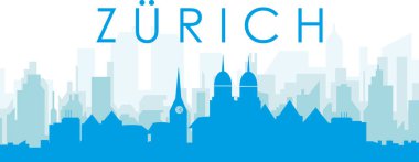 Mavi panoramik şehir silueti posteri, mavi saydam arka plan binaları ZURICH, SWitzERLAND