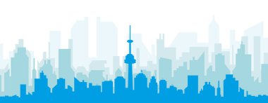 Mavi panoramik şehir gökyüzü posteri TORONTO, CANADA 'nın mavi saydam arka plan binaları