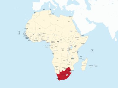Büyük Afrika kıtasındaki Güney Afrika 'nın ayrıntılı ulusal konum haritası