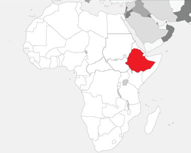 Büyük Afrika kıtasındaki ETHIOPIA 'nın ayrıntılı ulusal konum haritası