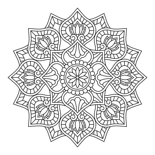 Izolovaná Květinová Mandala Vektoru Vzor Kulaté Čáry Ročník Monochromatický Prvek — Stockový vektor