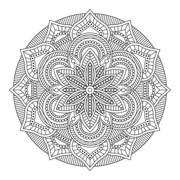 Izolovaná Květinová Mandala Vektoru Vzor Kulaté Čáry Ročník Monochromatický Prvek — Stockový vektor