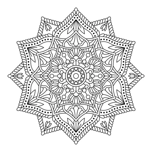 Isolated Flower Mandala Vector Line Pattern Vintage Monochrome Element Coloring — Stock Vector