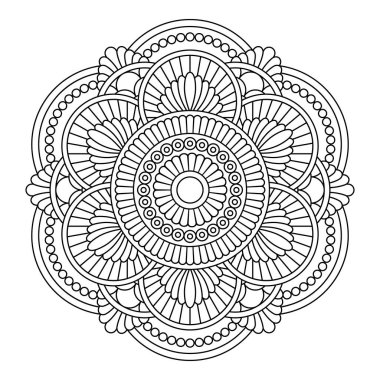 Vektör olarak izole çiçek mandalası. Yuvarlak çizgi deseni. Renk sayfaları, dövme ve dekorasyon için klasik monokrom ögesi