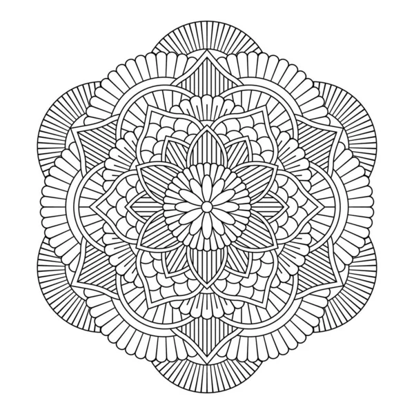 Vereinzeltes Schwarzes Mandala Vektor Runde Blütenlinie Unbemaltes Muster Vintage Monochromes — Stockvektor