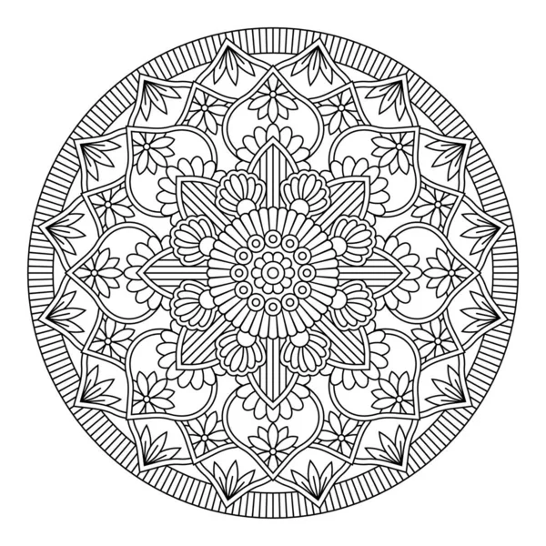 ベクトルで孤立した花のマンダラ ラウンドラインパターン 着色ページ タトゥー 装飾のためのヴィンテージモノクロ要素 — ストックベクタ