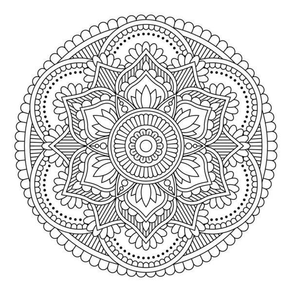 Vereinzeltes Schwarzes Mandala Vektor Runde Blütenlinie Unbemaltes Muster Vintage Monochromes — Stockvektor