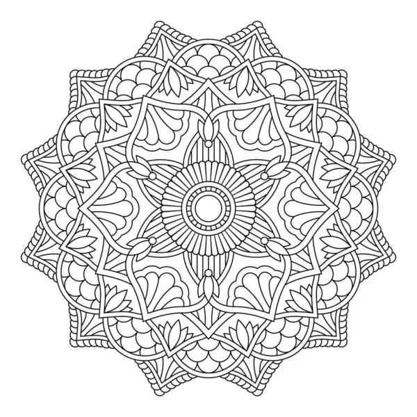 Izolovaná Černá Mandala Vektoru Kulatá Květinová Čára Nemalovaný Vzor Ročně — Stockový vektor
