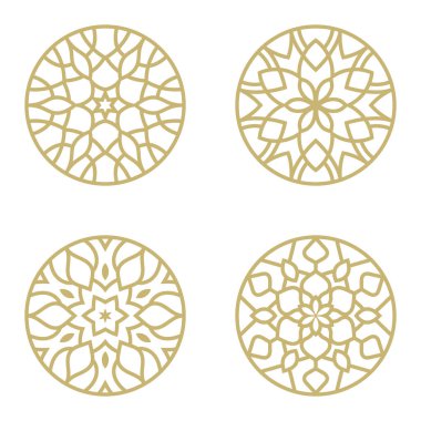 Yuvarlak girdap süsü vektör logosu sembolü. Dairesel mandala simgesi seti