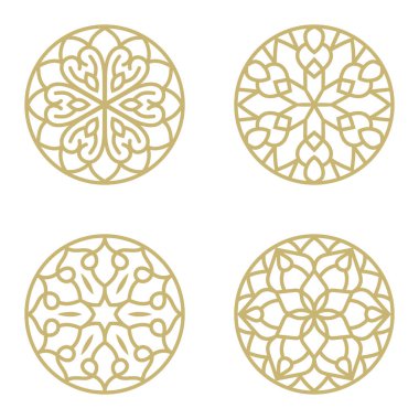 Yuvarlak girdap süsü vektör logosu sembolü. Dairesel mandala simgesi seti