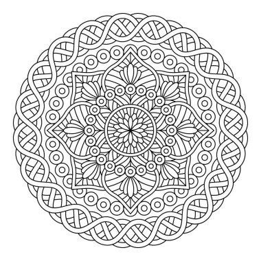 Davetiye, broşür, iç mekan, kart, logo, kapak, afiş için mandala tasarımı. Vektörde tek renkli desen oluştur