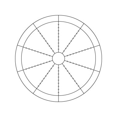 Yaşam tarzı dengesi ile on bölümün vektör çember diyagramı. Günlük planlayıcı, günlük, defter için yuvarlak diyagram