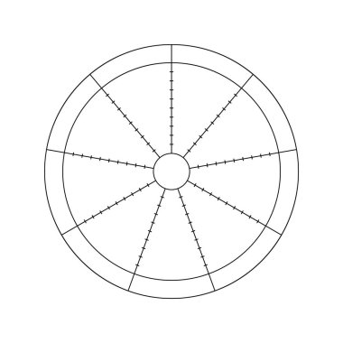 Yaşam tarzı denge kontrolü için yaşam çarkı. Günlük planlayıcı ve defter için dokuz sektörden vektör yazdırılabilir şablon
