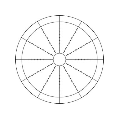 12 parçadan oluşan yaşam dengesi çarkı. Günlük planlayıcı, günlük günlük günlük, defter için vektör yazdırılabilir şablon