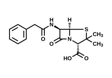 Benzylpenisilin yapısal formül, penisilin G C16H18N2O4S vektör çizimi