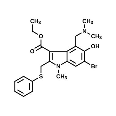 Umifenovir yapısal formülü, antiviral tıp vektörü çizimi