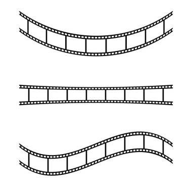 Vektör film şerit çerçeve ayarlandı. Beyaz arka planda izole edilmiş uzun kıvrımlı tek renkli kamera bandı. Fotoğraf ya da film olumsuz