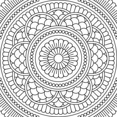 Vektör mandala süs deseni. Etnik doğu tarzı dekoratif süs. Rahatlama ve meditasyon için yetişkin boyama sayfası